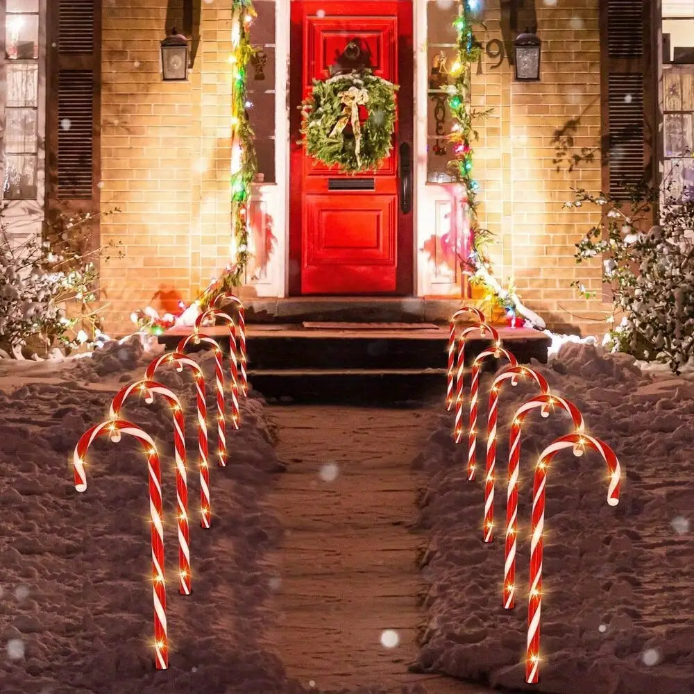 12 Pieces of Candy Cane Lights, 21 Inch Solar Christmas Decoration Outdoor, Candy Cane Path Lights