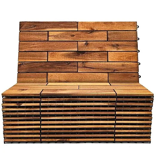 Interlocking Deck Tiles 24 x 12 Long Boards - Acacia Hardwood Outdoor Flooring for Patio, Balcony