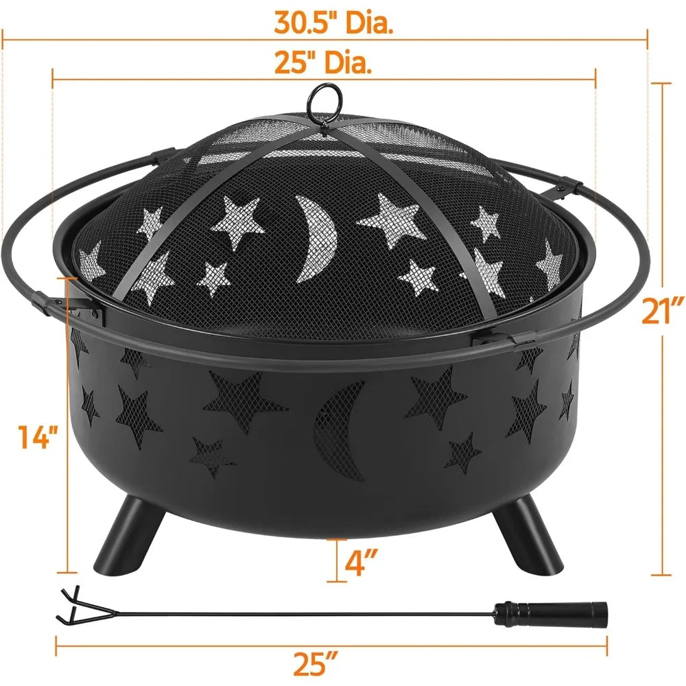 Fire Pit 30in Fire Pits for Outside Wood Burning Outdoor Fireplace with Spark Screen, Poker for Bonfire Patio Backyard Garden P
