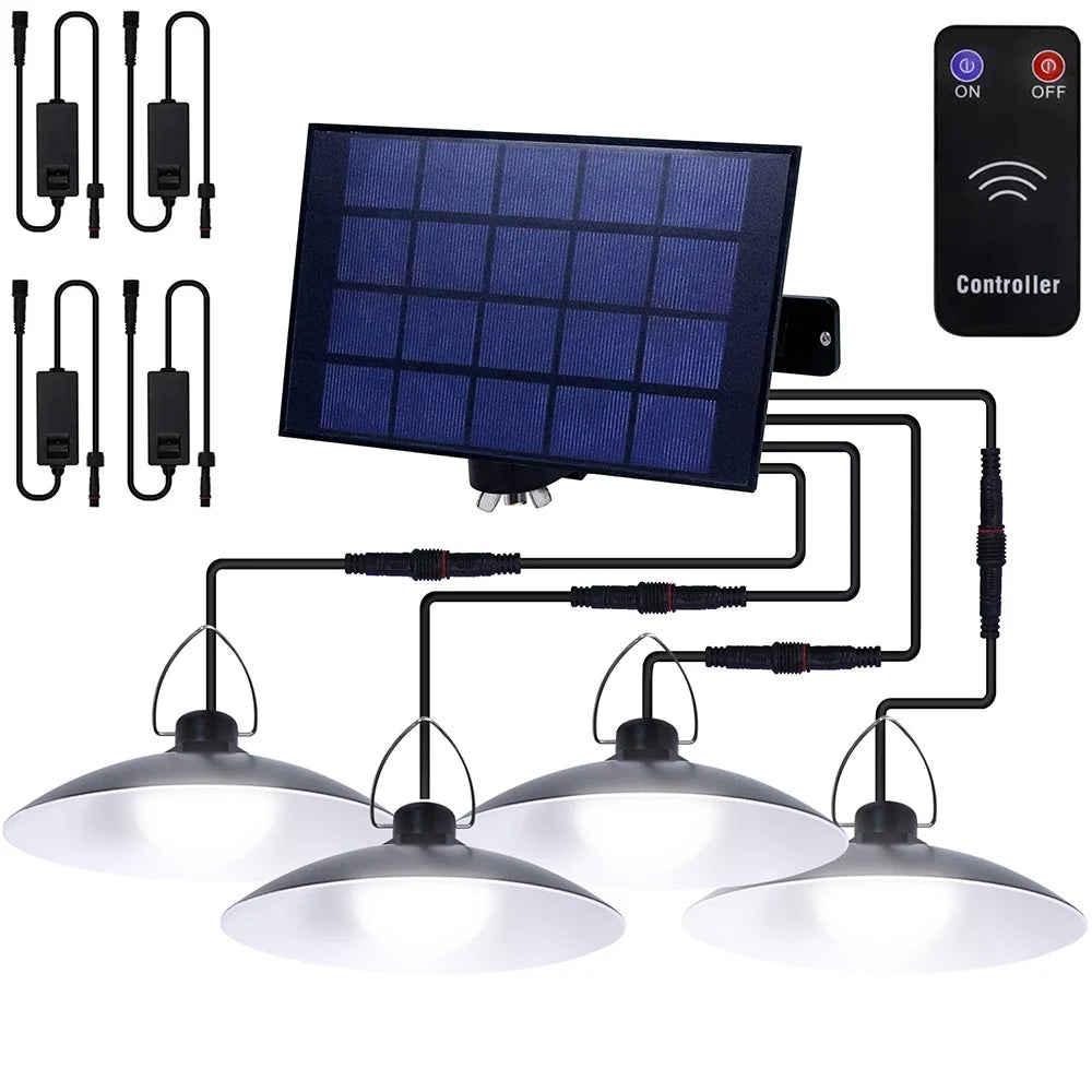 1/2/3/4Head Solar LED Pendant Light Remote Control Outdoor Indoor Solar Lamp Waterproof Security Lighting For Garden Porch Patio