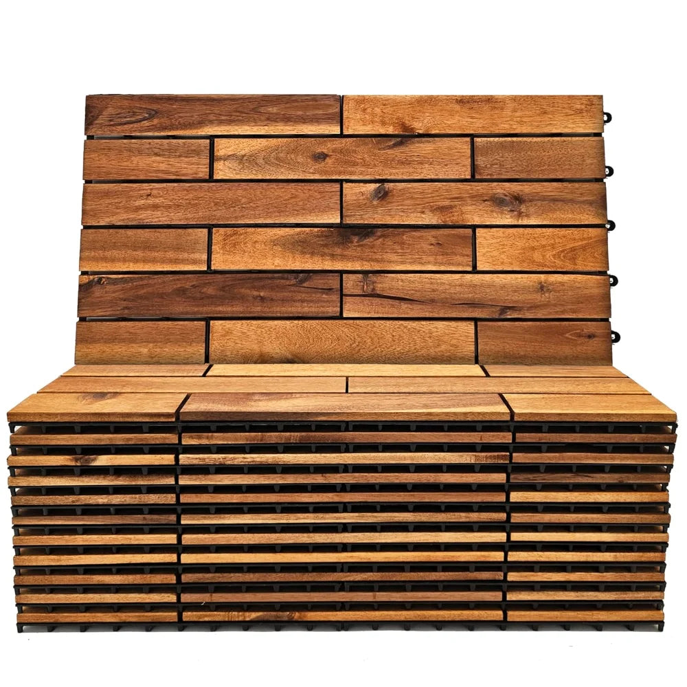 Interlocking Deck Tiles 24 x 12 Long Boards - Acacia Hardwood Outdoor Flooring for Patio, Balcony