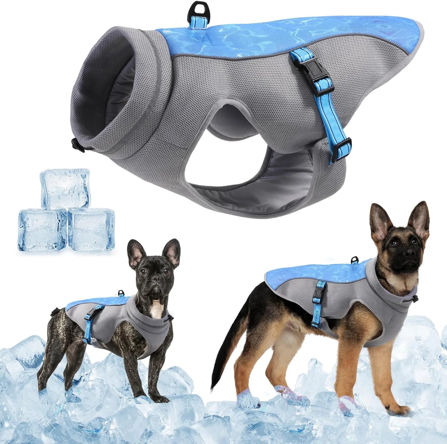 Dog Cooling Vest Breathable Mesh Anti-UV Adjustable Dog Cooling Jacket for Most Sizes Dogs Use Summer Outdoor Rapid Cooling Vest