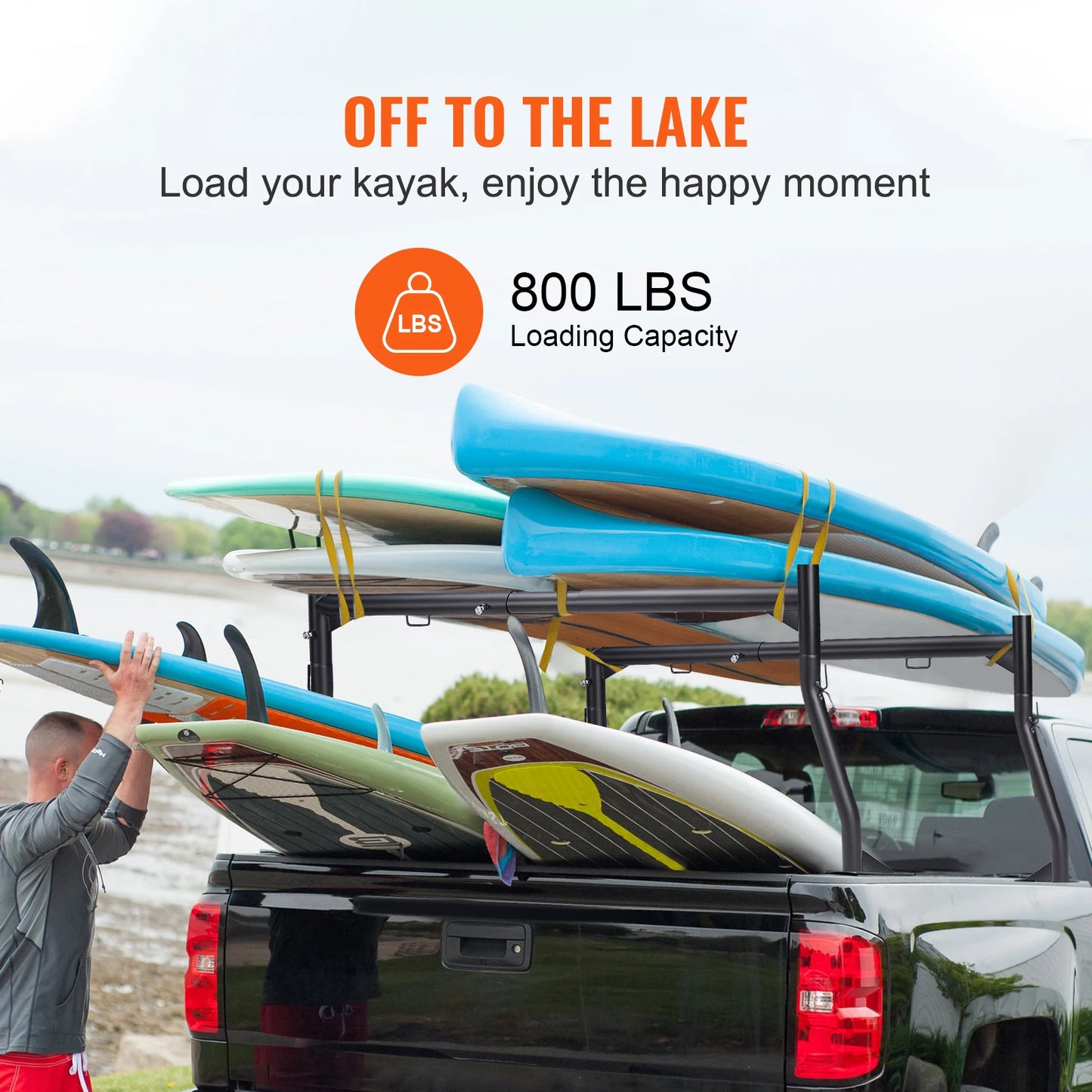 VEVOR 46-71inch Extendable Truck Ladder Rack 800 lbs Capacity Steel Rack for Truck with Non-Drilling J-bolts for Kayak Surfboard