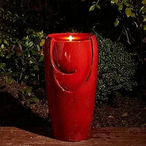 29.25" H Oversized Ceramic Vase Outdoor Water Fountain Tall Patio Garden Water Fountain with LED Light and Submersible Pump Yar