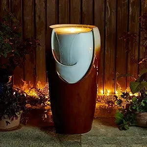 29.25" H Oversized Ceramic Vase Outdoor Water Fountain Tall Patio Garden Water Fountain with LED Light and Submersible Pump Yar