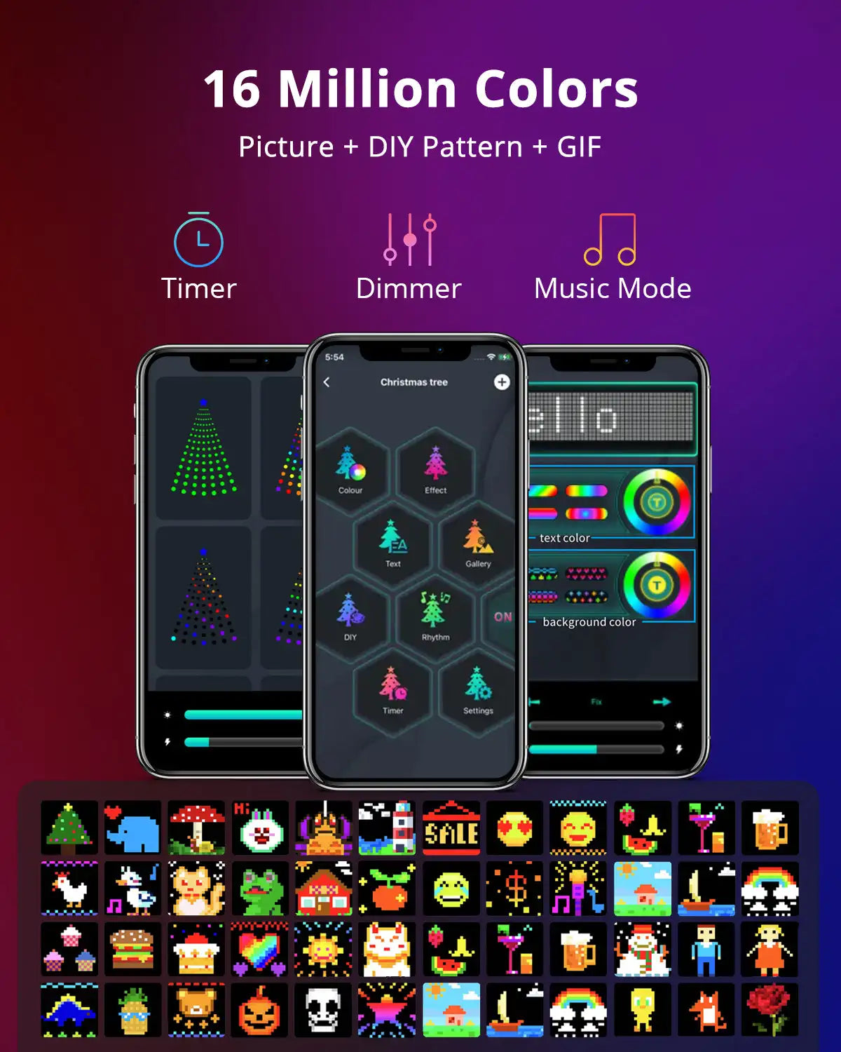 Smart LED RGB ColorRGB, Smart Curtain String Light Bluetooth APP Control Christmas Fairy Light DIY Picture Display Garland Decor