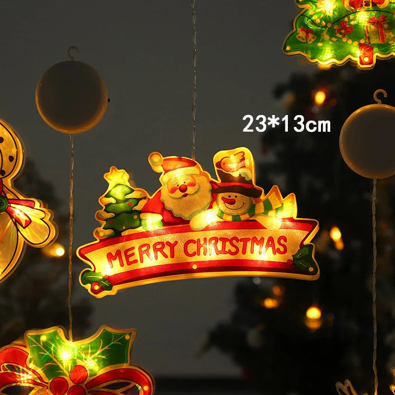 Santa Claus Led Lights, Curtains,Store Window Hanging Suction Cup Lamps,Holiday Party Decorations,Christmas Tree Lights
