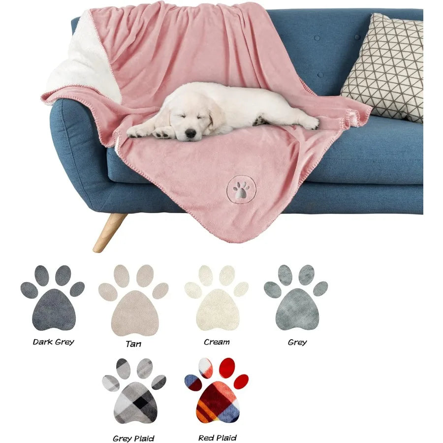 Waterproof Pet Blanket 50x60Inch Reversible Sherpa Fleece Throw for Couches Cars and Beds Protects Against Spills Stains and Fu