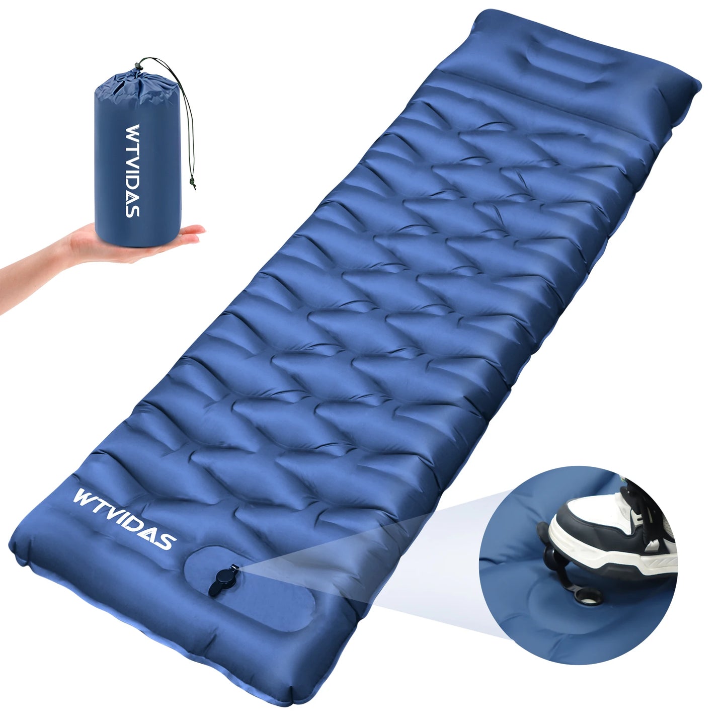 WTVIDAS Oversized Camping Sleeping Pad 4.2" Thick Ultralight Inflatable Mattress with Built-in Pump & Pillow Hiking Backpacking