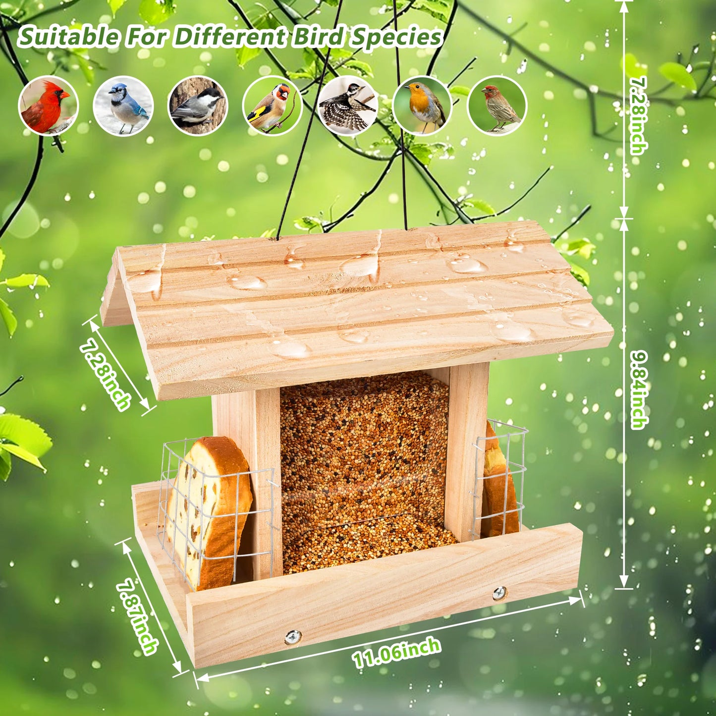 Bird Feeders For Outdoors Hanging - Wooden Bird Feeder Hopper, Cardinal Bird House Feeder, Wooden Large Bird Feeder With Suet Ho