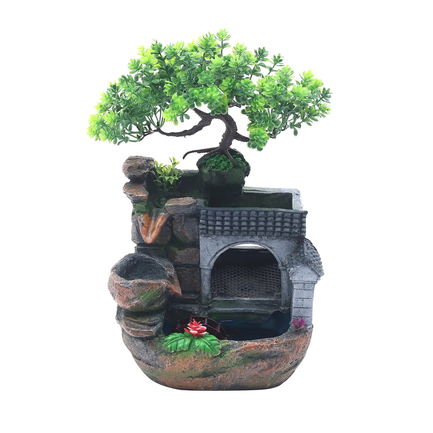 LED Desktop Water Fountain Waterfall Ornament w/ Pump Office Home Indoor Decor Flowing Water Ornament Tabletop Fountain Decor