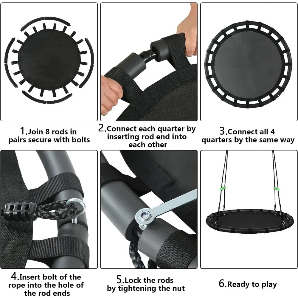 Tree Swing with PP Mat for Kids and Adults Durable,Black Outdoor Saucer Swing,Flying Saucer Web Circle(40 inches Diameter)