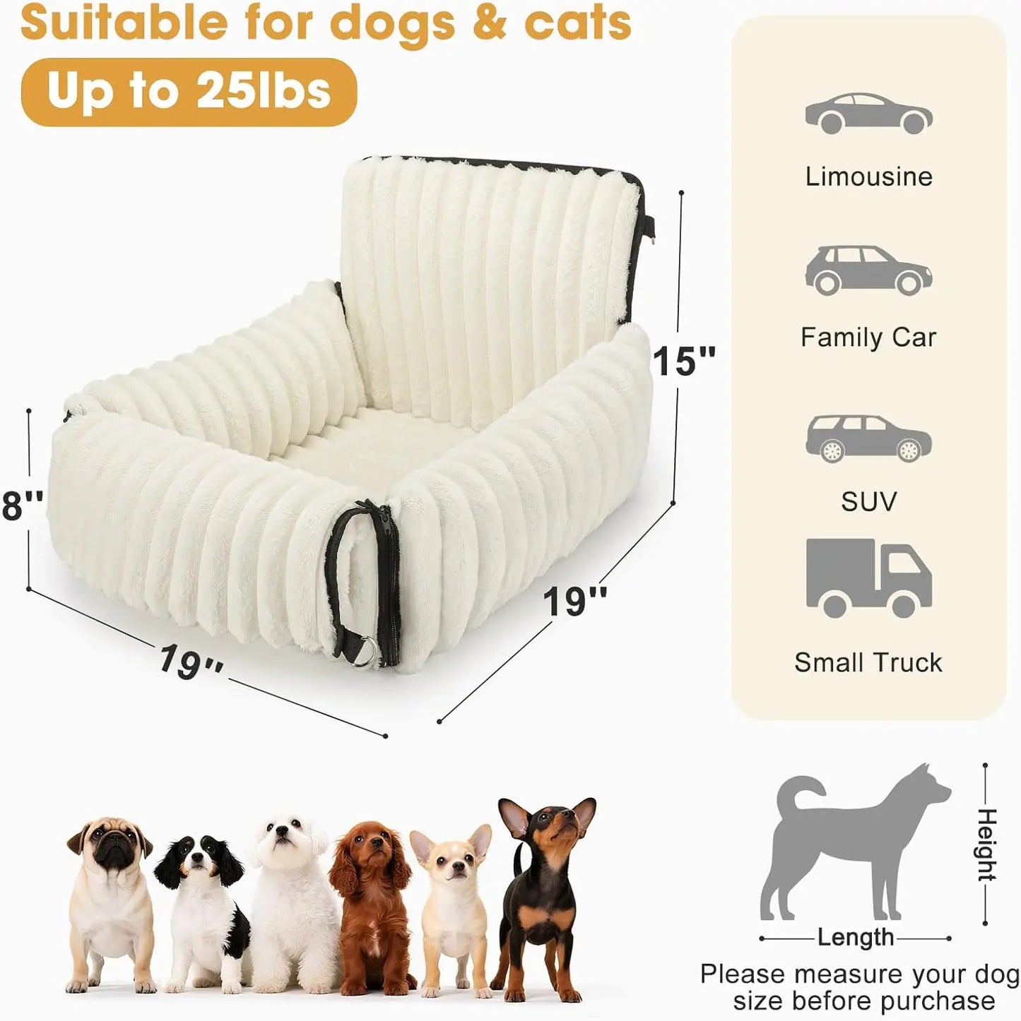 6-in-1 Dog Car Seat for Small/Medium Dogs up to 25 lbs, Washable Cover, Safety Leash, Beige - Quick and EZ Shop