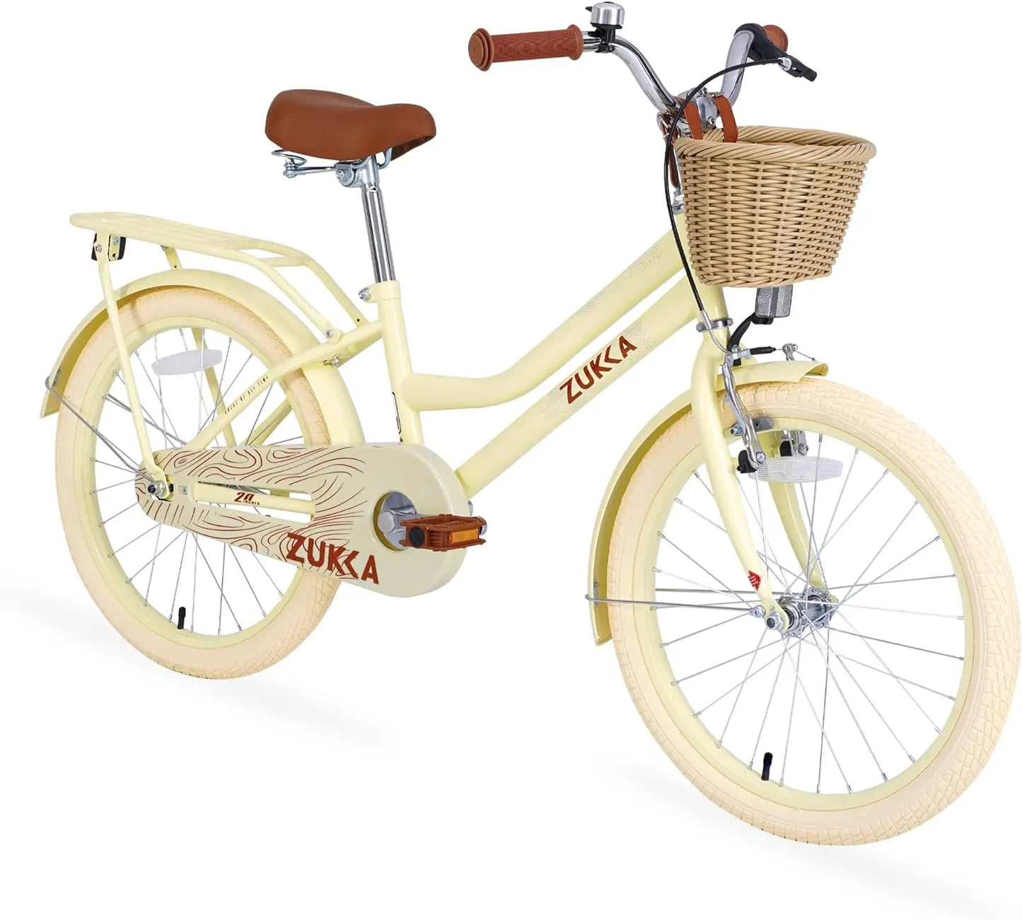 ZUKKA Green Pink White 20 Inch Bicycle for Children With Woven Basket Kids Bike for Girls For 7-10 years Old