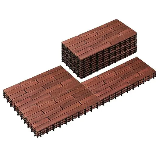 18PCS 24" x 12" Long Solid Acacia Wood Interlocking Deck Tiles for 36 Sq Ft - Indoor Outdoor Waterproof Hardwood Flooring