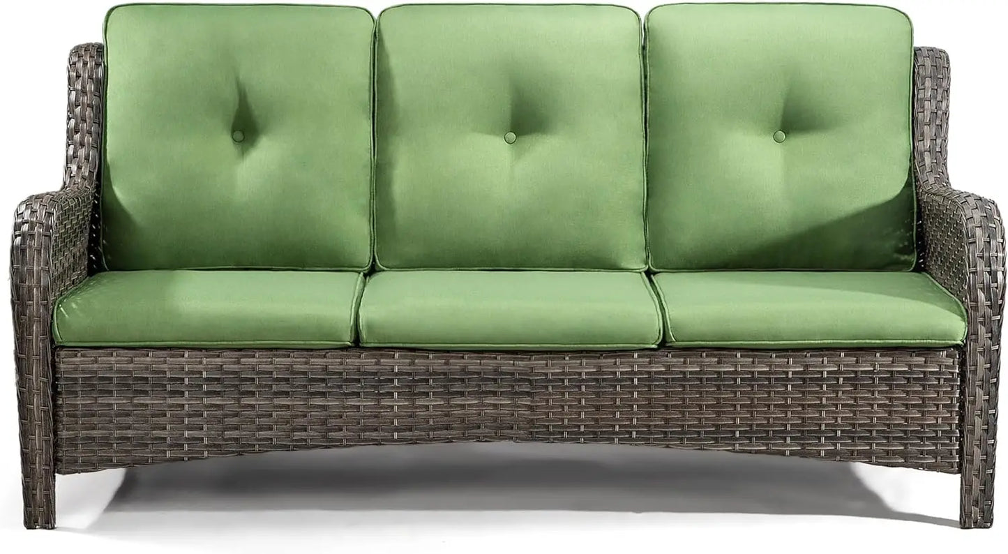 Outdoor Patio Couch Wicker Sofa - 3 Seater Rattan Sofa for Outside Patio Garden with Deep Seating and Olefin Cushions