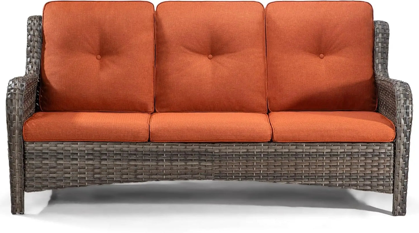 Outdoor Patio Couch Wicker Sofa - 3 Seater Rattan Sofa for Outside Patio Garden with Deep Seating and Olefin Cushions