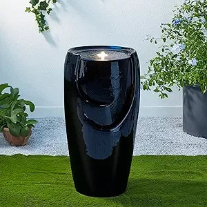 29.25" H Oversized Ceramic Vase Outdoor Water Fountain Tall Patio Garden Water Fountain with LED Light and Submersible Pump Yar