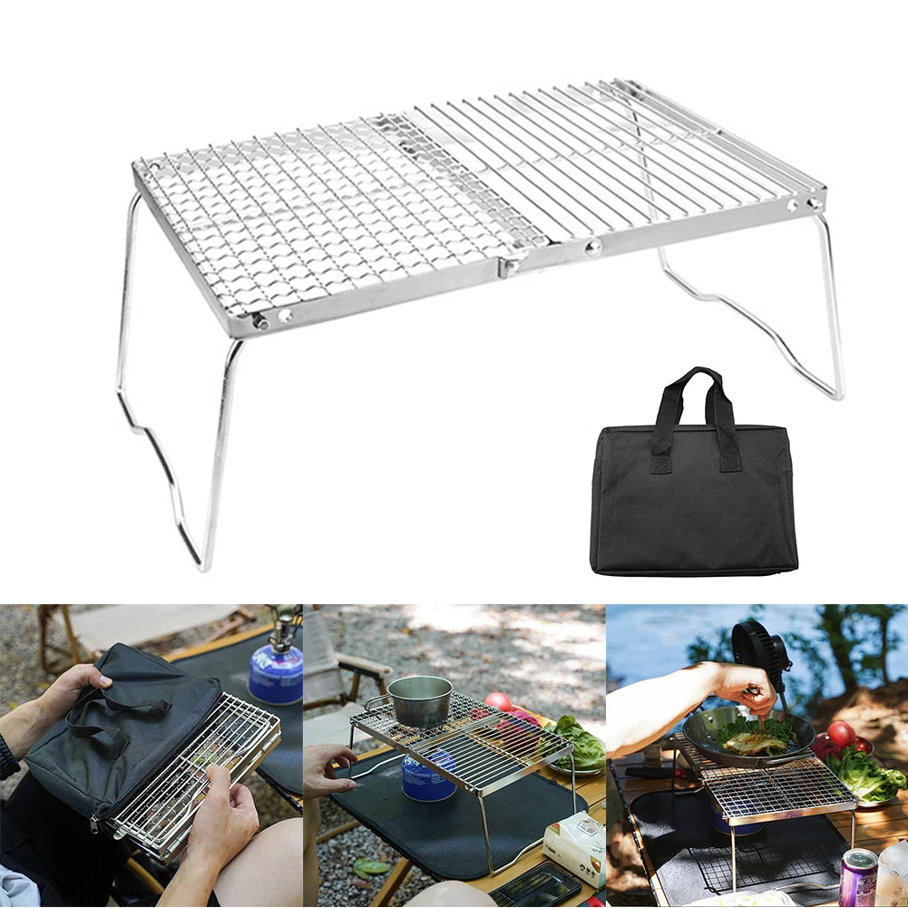 Stainless Steel Camping Pot Holder Portable Gas Stove Bracket Folding Camping Stove Stand with Storage Bag for Outdoor Travel