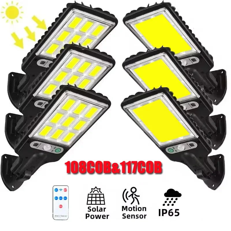 108/117COB Sensor Street 3 Light Modes Outdoor Waterproof Security Solar Lamps for Garden Patio Path Remote Control Wall Lights