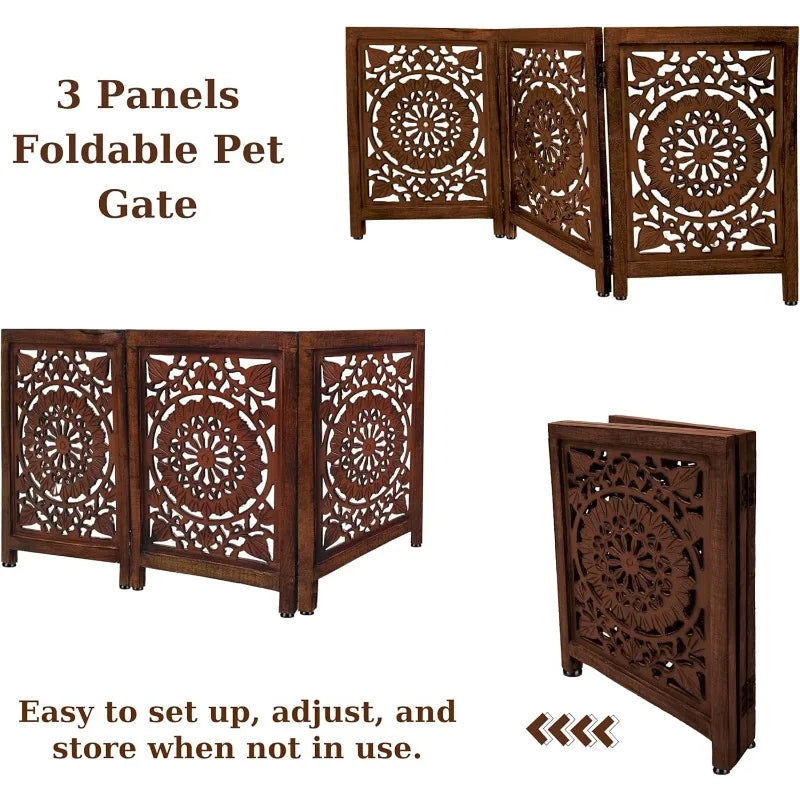 Dog Gates for House, Carved Pet Gates for Dog, Gates for Dog Indoor