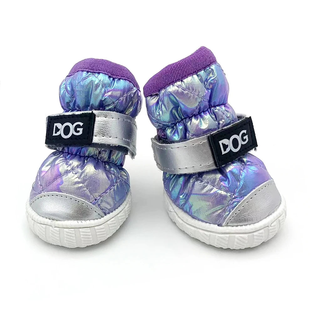 Snow Boots for Dogs Waterproof Thicken Fleece Lining 4PCS Winter Dog Shoes for Small Dog Soft Rubber Sole Anti-Slip Pet Booties