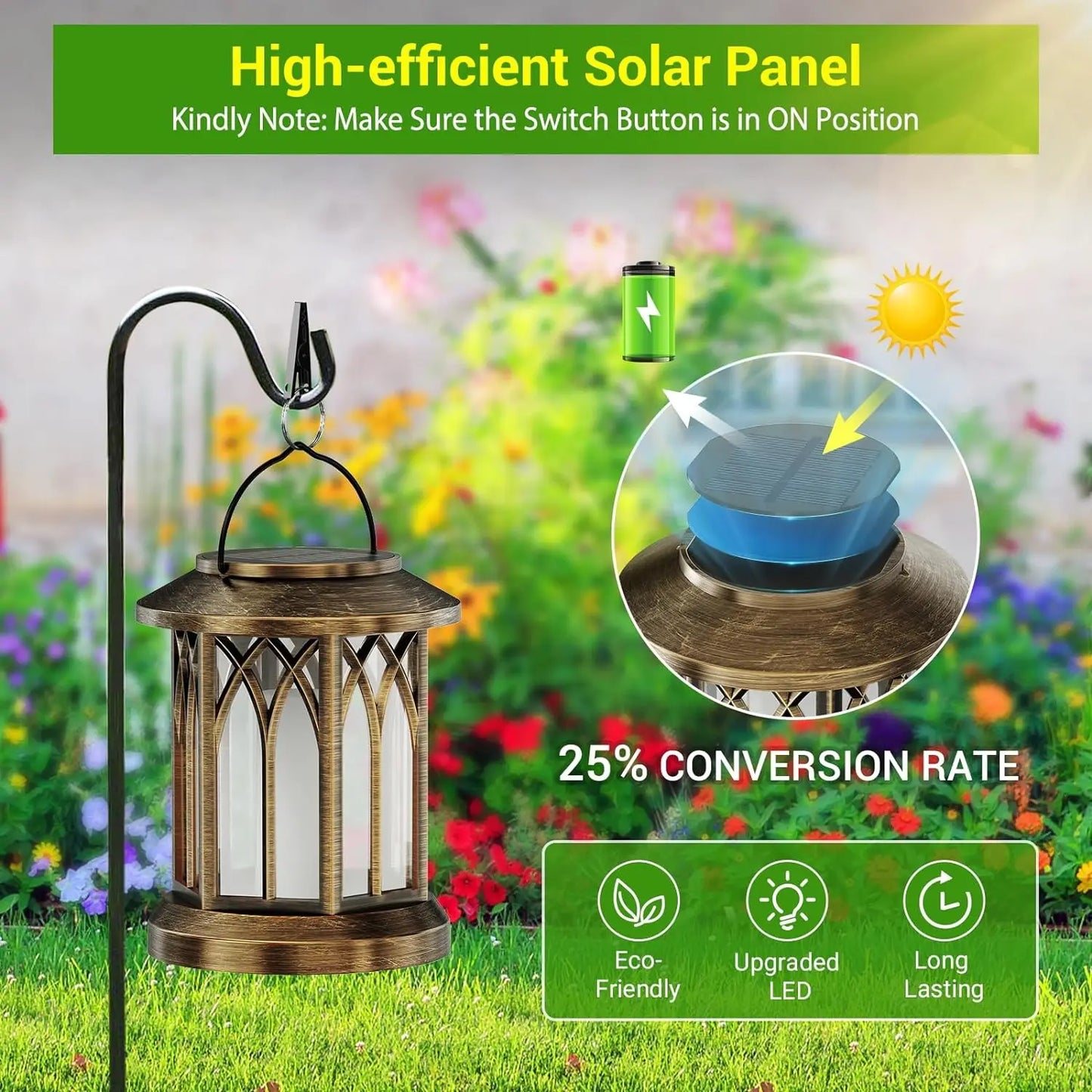 2 Pack Upgraded Flickering Flame Solar Lanterns Lights Outdoor