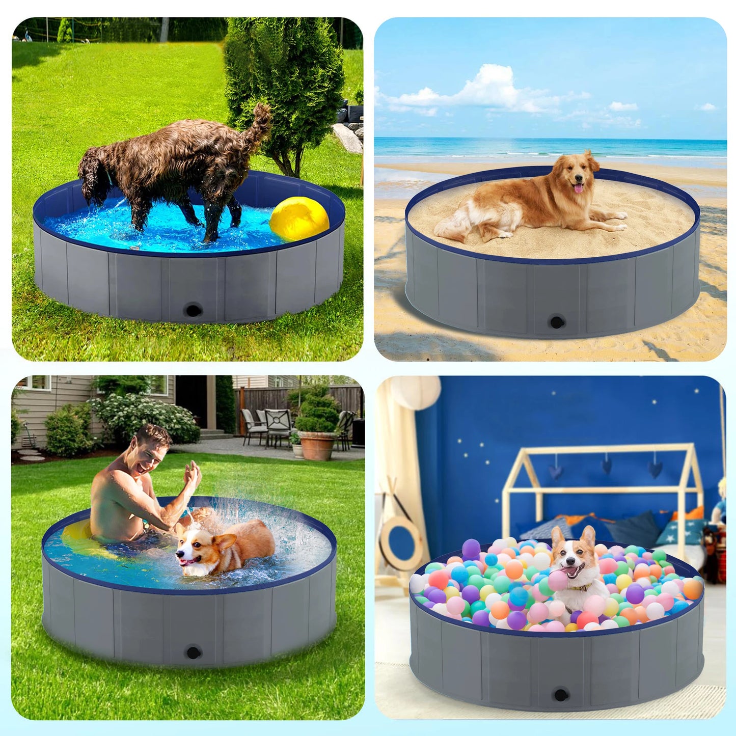 Portable Dog Pool, Foldable Pet Swimming Tub, Anti-Slip Collapsible Pet Bathtub, Hard Plastic Bath Pool for Pets Dogs and Cats - Quick and EZ Shop