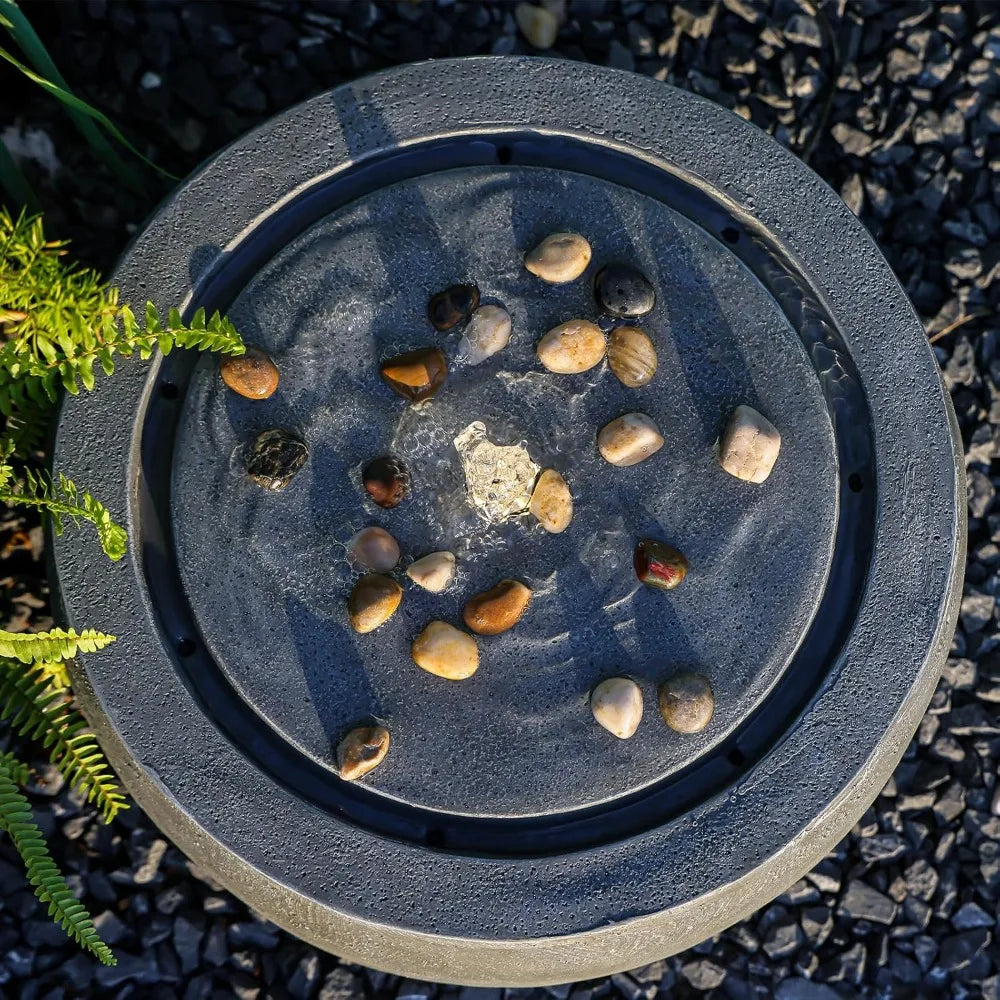 Garden Water Fountain Outdoor Bubbler Water Feature Indoor with Lights & Pump and Pebbles Waterfall Fountains Concrete Effect fo