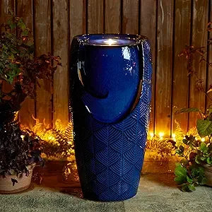 29.25" H Oversized Ceramic Vase Outdoor Water Fountain Tall Patio Garden Water Fountain with LED Light and Submersible Pump Yar