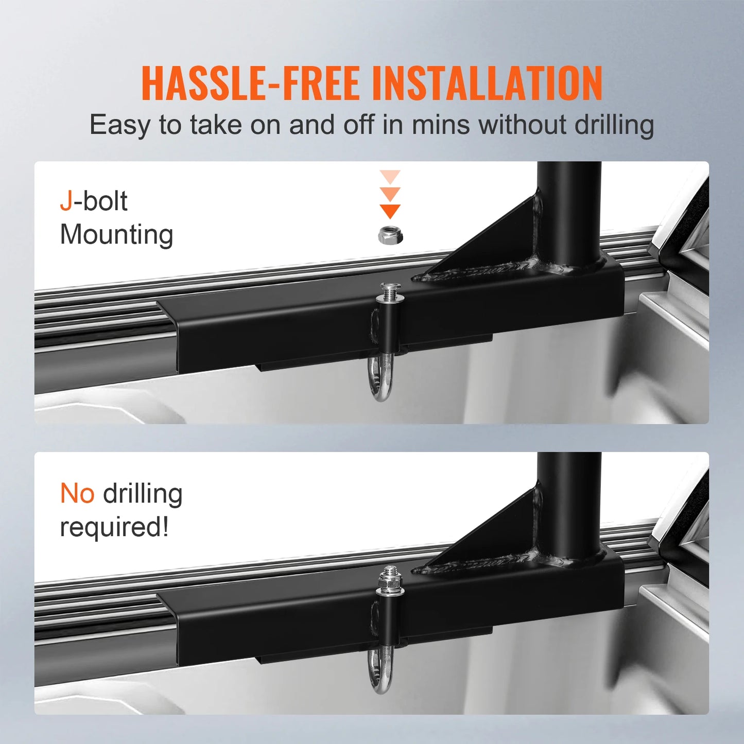 VEVOR 46-71inch Extendable Truck Ladder Rack 800 lbs Capacity Steel Rack for Truck with Non-Drilling J-bolts for Kayak Surfboard