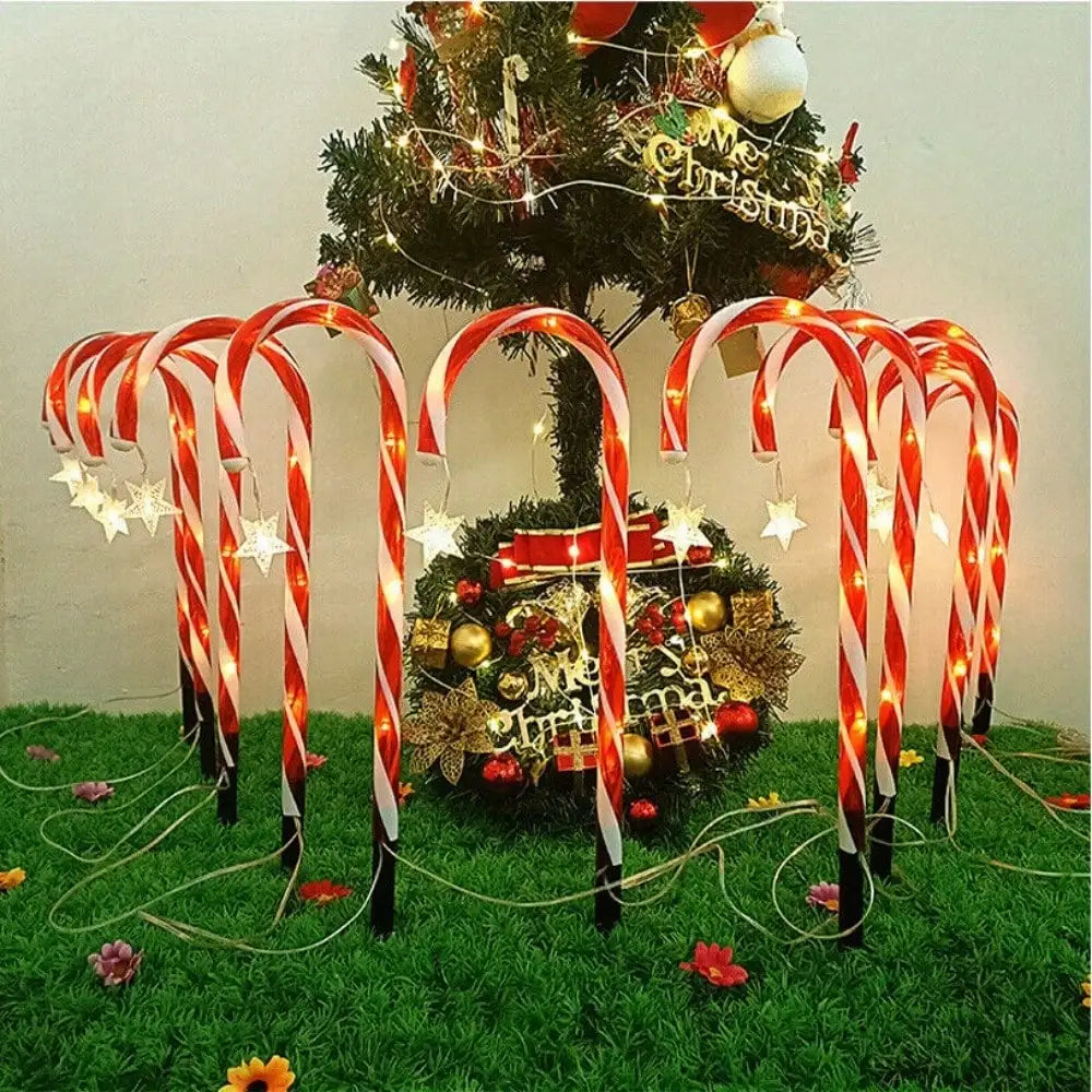 12 Pieces of Candy Cane Lights, 21 Inch Solar Christmas Decoration Outdoor, Candy Cane Path Lights