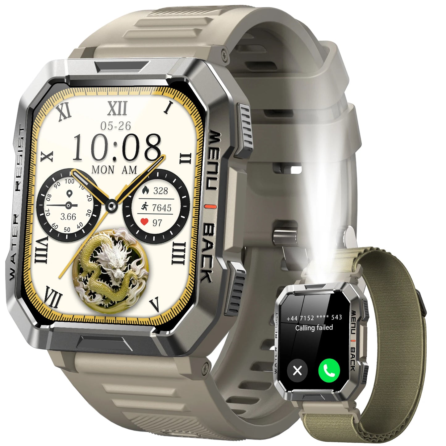 Blackview New Smart Watch 2.01'' HD Display Outdoor Men's Watches with Emergency Lighting Bluetooth Call Waterproof Smartwatch