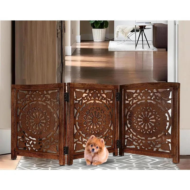 Dog Gates for House, Carved Pet Gates for Dog, Gates for Dog Indoor