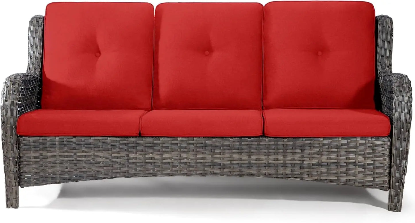 Outdoor Patio Couch Wicker Sofa - 3 Seater Rattan Sofa for Outside Patio Garden with Deep Seating and Olefin Cushions