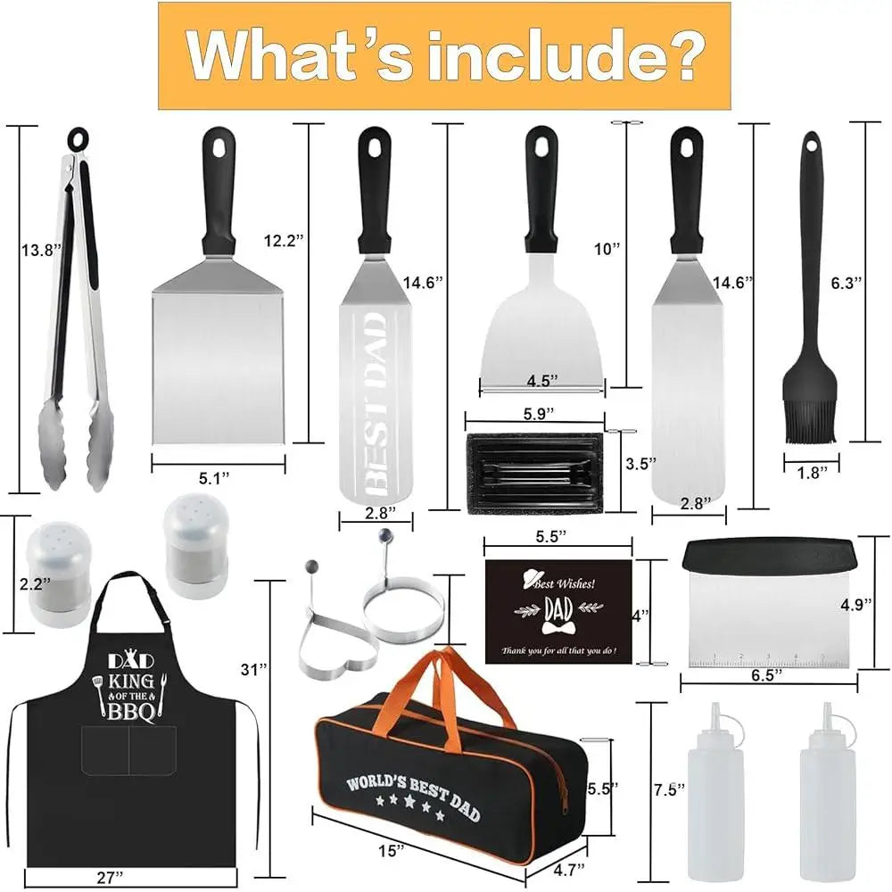 Best Dad Gifts Outdoor Grill Set Unique BBQ Accessories Dad Apron Burger Spatula Tongs Grill Tools Father Day Birthday Christmas