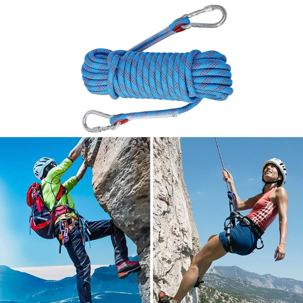 10mm Rock Climbing Rope 10M/20M/30M Safety Life Rope with 2 Hooks Mountaineering Rope Outdoor Survival Fire Escape Car Rescue