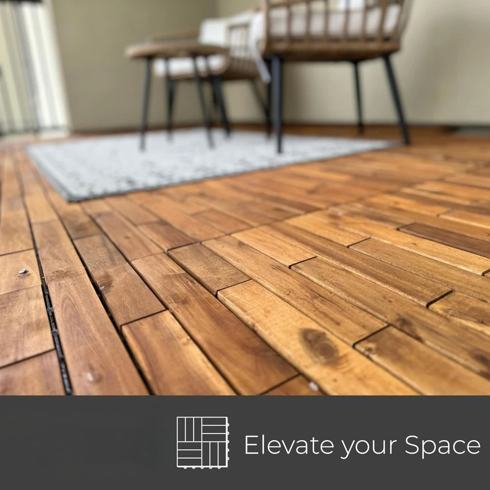 Interlocking Deck Tiles 24 x 12 Long Boards - Acacia Hardwood Outdoor Flooring for Patio, Balcony