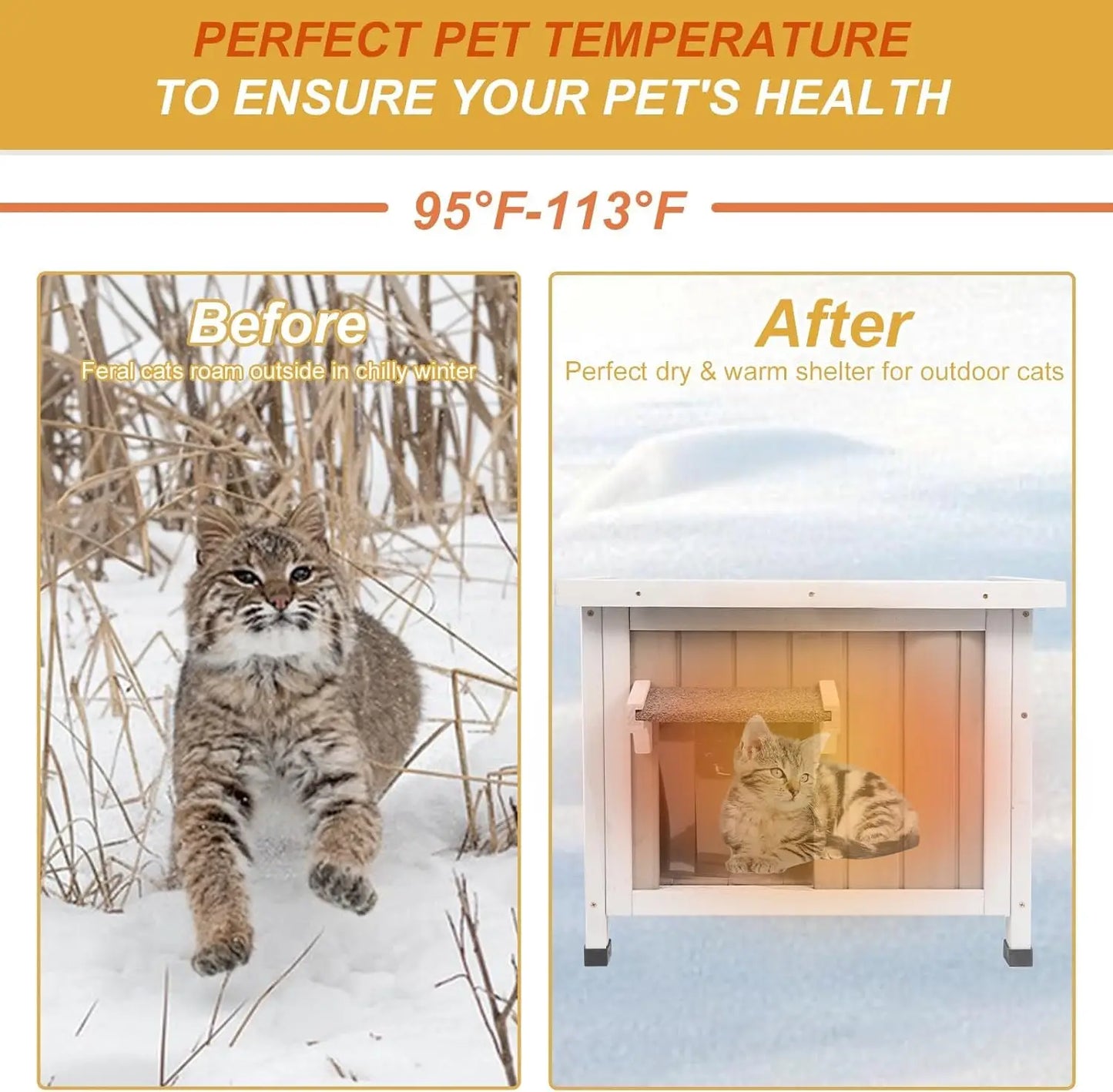 Petscosset Insulated Cat House, Outdoor Small Feral Cat Shelter for Winter with Escape Door