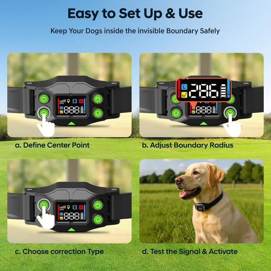 Dog Fence, GPS Dog Collar Fence System, Invisible Electric Fence for Dogs with 3 Warning Modes, Radius 25999 Yards, IPX7 Waterpr - Quick and EZ Shop