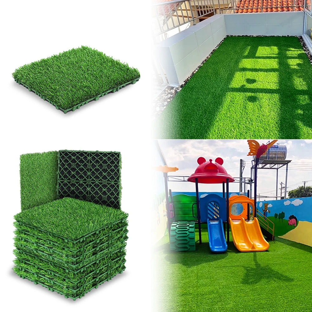 10 Pcs 12 Inchx12 Inch Square Artificial Grass Mat Interlocking Fake Grass Deck Turf Tiles Flooring Decor Pad for Indoor Outdoor