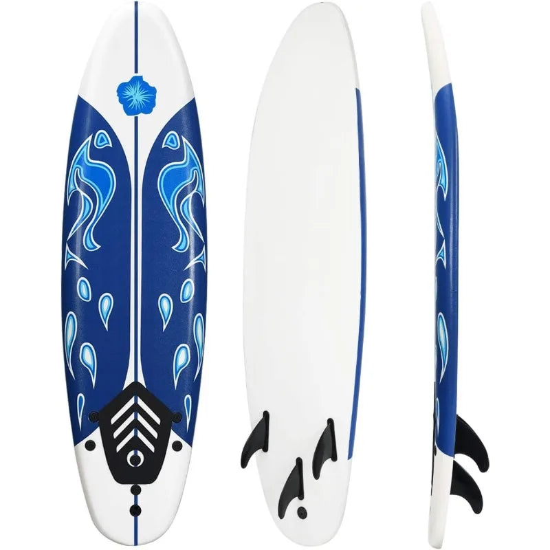 Giantex 6' Surfboard Surfing Surf Beach Ocean Body Foamier Board with Removable Fins, Great Beginner Board for Kids