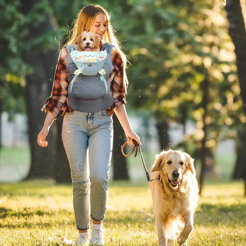 Ergonomic pet carrier for dogs and cats, fashion designer front pack carrier for dogs