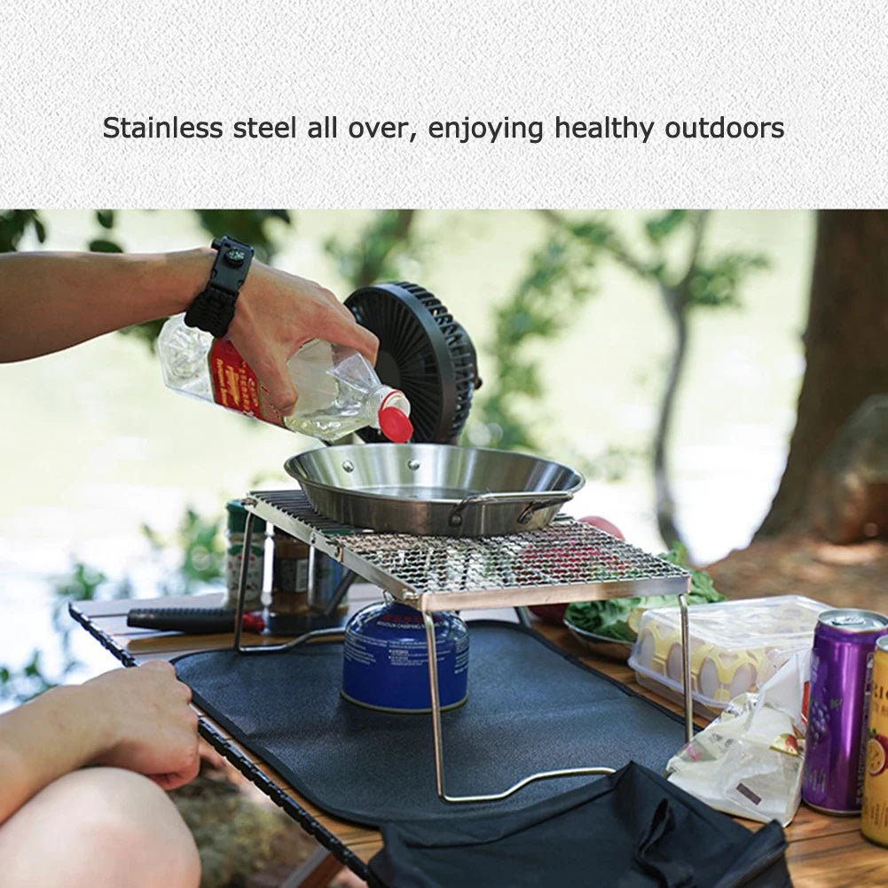 Stainless Steel Camping Pot Holder Portable Gas Stove Bracket Folding Camping Stove Stand with Storage Bag for Outdoor Travel