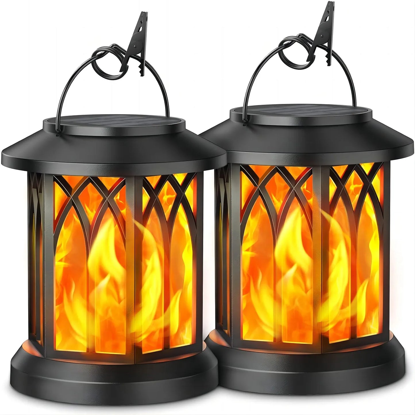 2 Pack Upgraded Flickering Flame Solar Lanterns Lights Outdoor