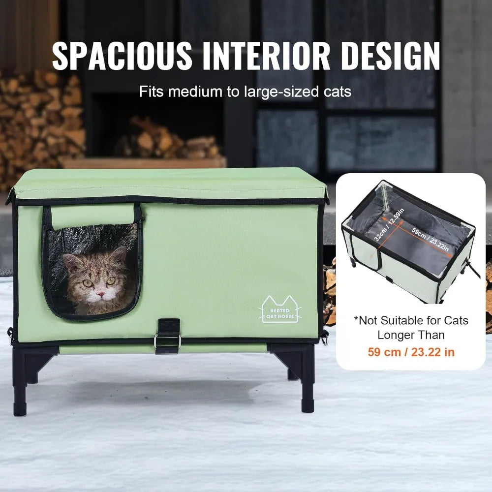 Elevated Heated Cat House, Cuboid Kitty Shelter, 900D Oxford Cloth Foldable Cat Shelter with Heated Pad for Winter to Stay Warm - Quick and EZ Shop