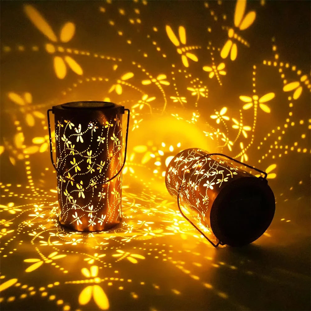 1PC Solar Outdoor Hanging Light Butterfly Dragonfly Element Solar Light Outdoor Waterproof Garden Decorative Light Metal Lantern