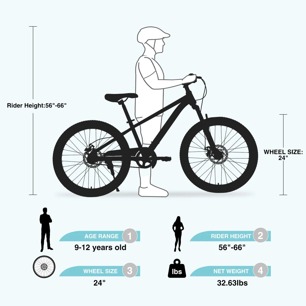 ZUKKA Mountain Bike,24 Inch MTB for Boys and Girls Age 9-12 Years,Multiple Colors