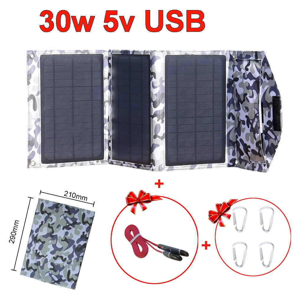 30w solar panel foldable 5v usb power portable solar mobile phone charger power bank camping hiking backpack outdoor DHL ship
