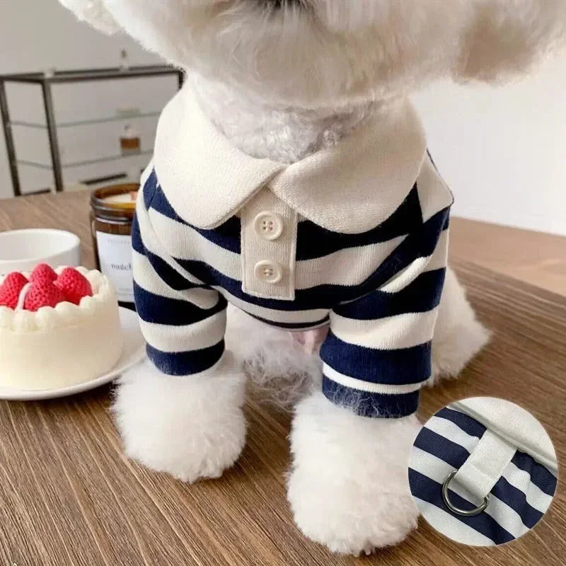 Dog Clothes Schnauzer Teddy York Shire Polo Shirt Summer Dress Striped Pet T-Shirt Dog Costume Soft Pullover Suit for Dog Puppy